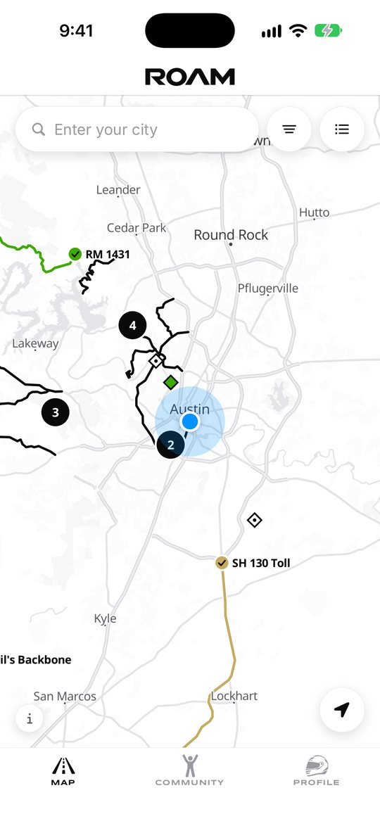 ROAM's map around Austin, Texas