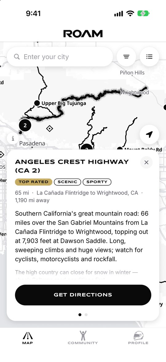 The card for the Angeles Crest Highway